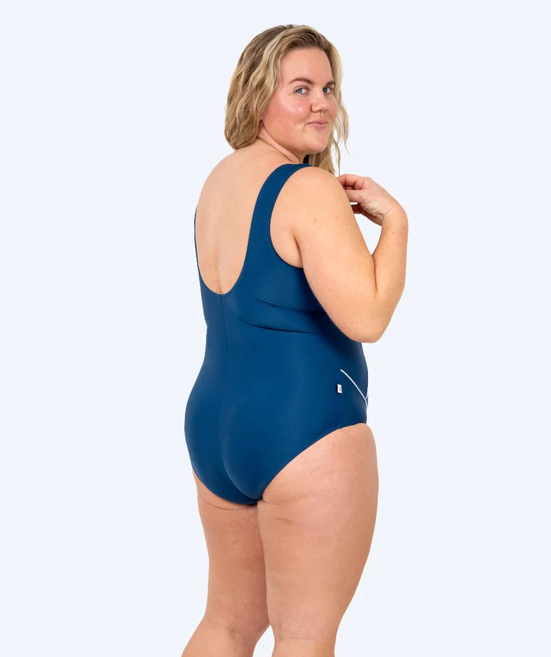 Watery Badeanzug für Damen in Plus Size - Tamaya U-Back - Dunkelblau/weiß