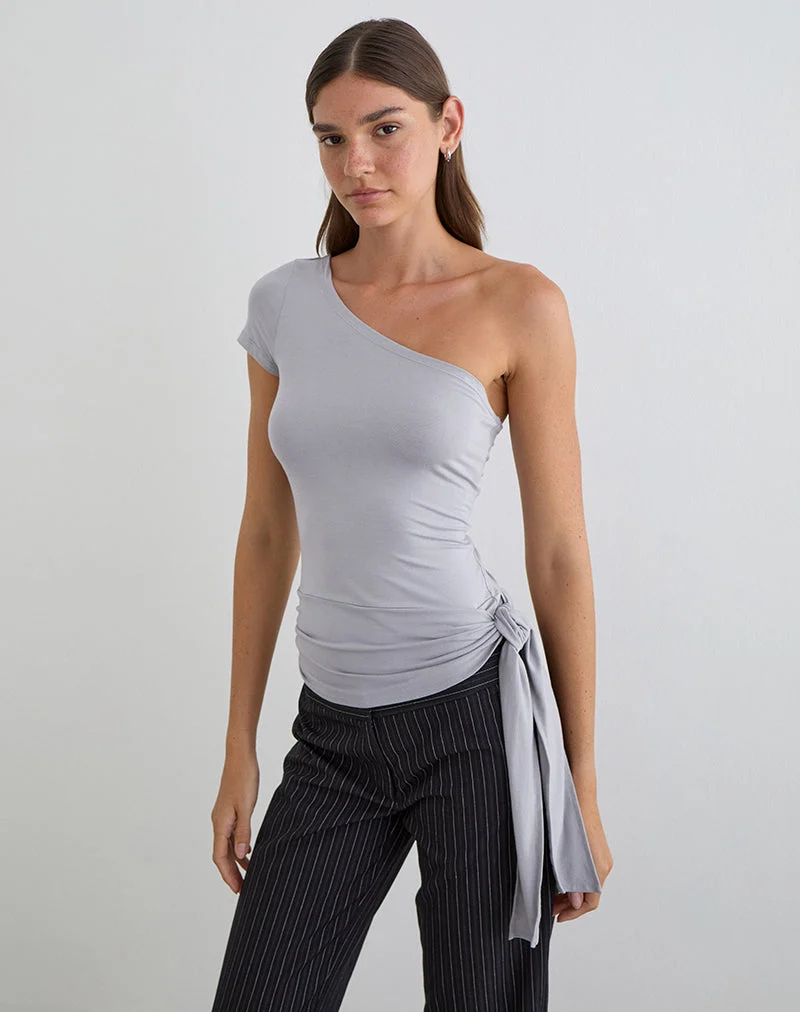 Gryfina Top mit Bindegürtel aus Rayon-Jersey in Lila-Grau