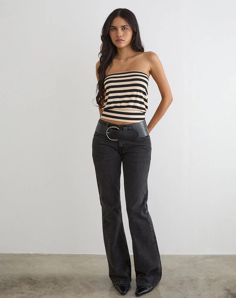Leocadia Bandeau-Top aus Cupro mit Streifen in Schwarz und Elfenbein