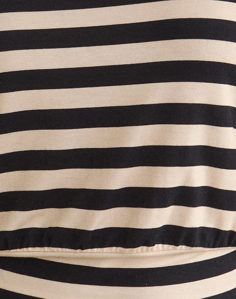 Leocadia Bandeau-Top aus Cupro mit Streifen in Schwarz und Elfenbein