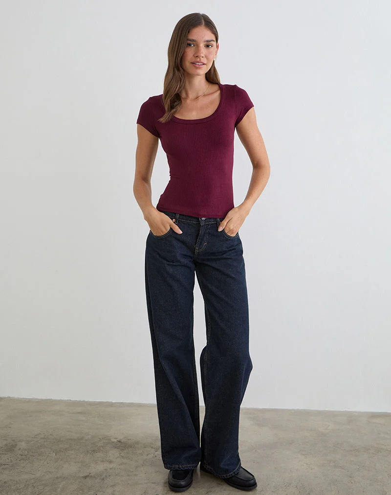 Sumala T-Shirt in dickem Rippstrick, Farbe Weinrot