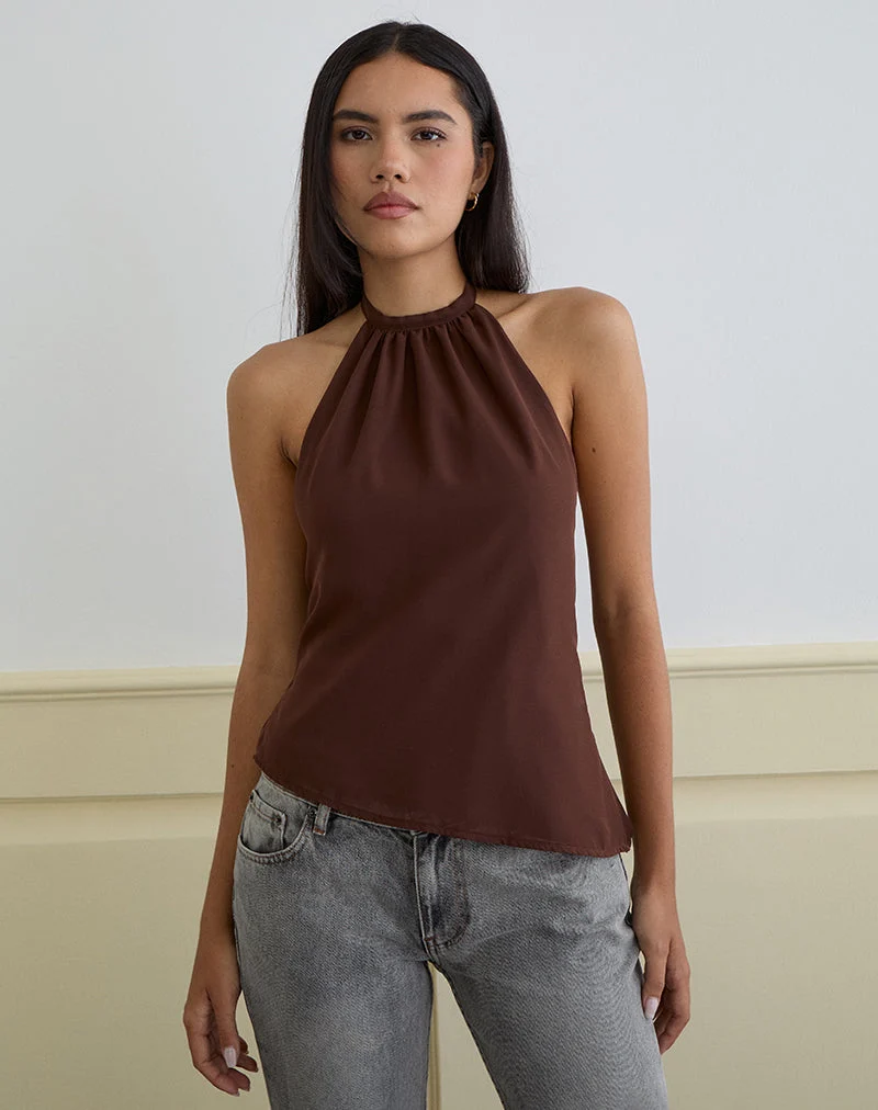 Astina Neckholder-Top aus Chiffon Braun