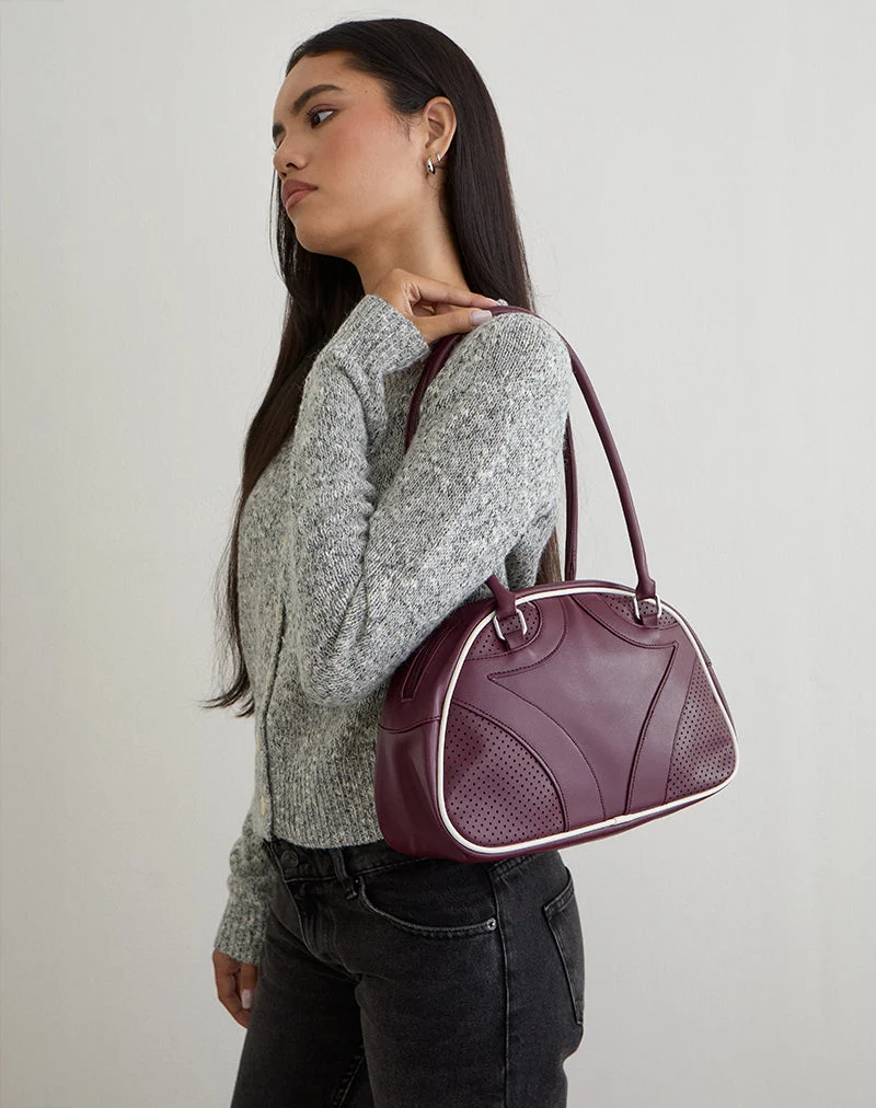 Bowler-Tasche in Creme und Burgunderrot