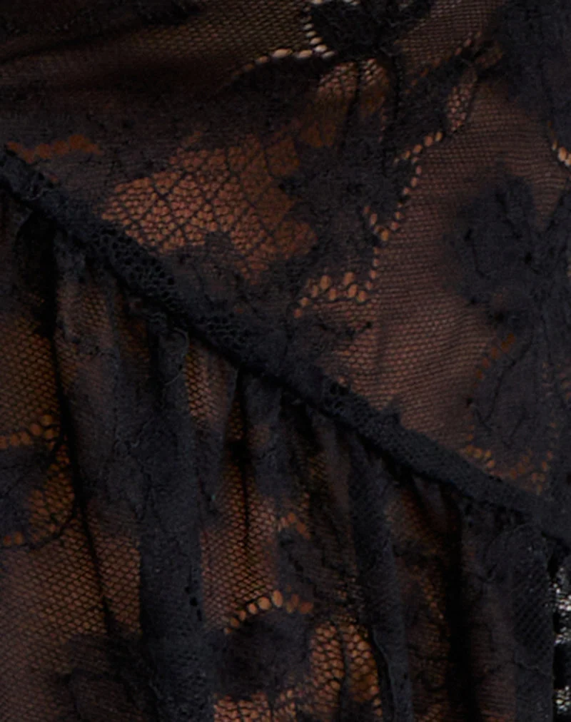 Arin Rüschen-Cami-Top aus floraler Spitze Schwarz