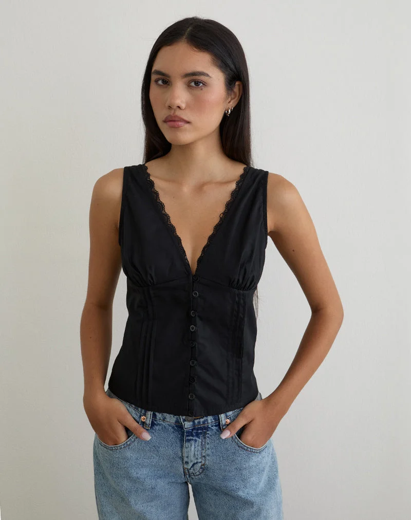 Lasily V-Ausschnitt Korsett-Top in Schwarz