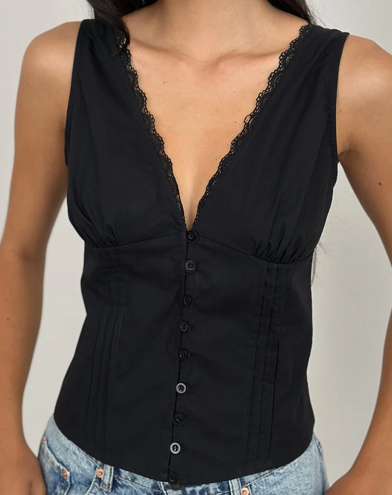 Lasily V-Ausschnitt Korsett-Top in Schwarz