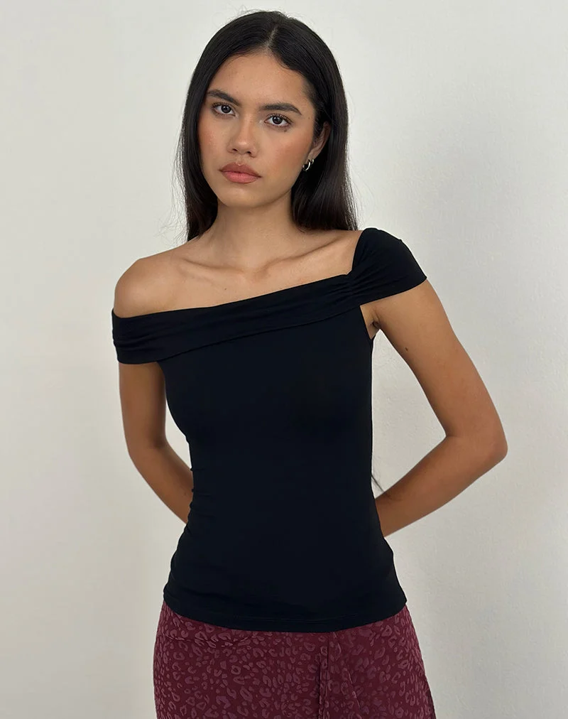 Cuthbe schulterfreies Twist-Top in Schwarz