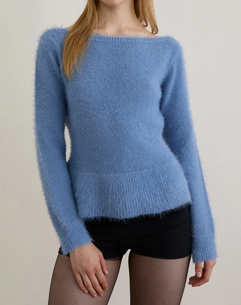 Mizuki Top aus Strick in staubigem Blau