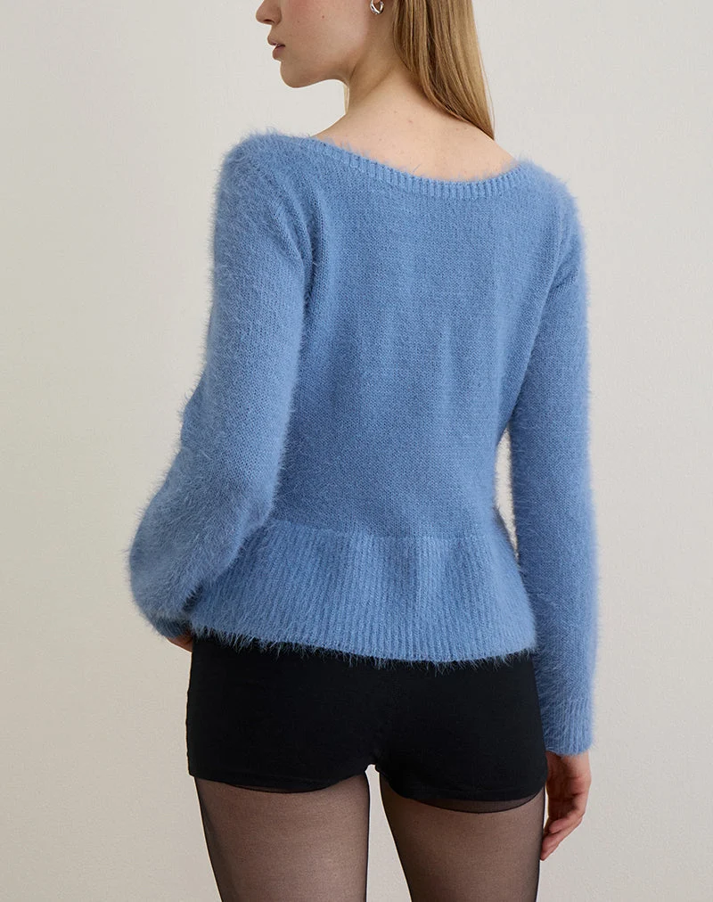 Mizuki Top aus Strick in staubigem Blau