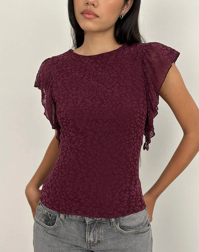 Harsya Top in Flock Mini Leopard Pflaume