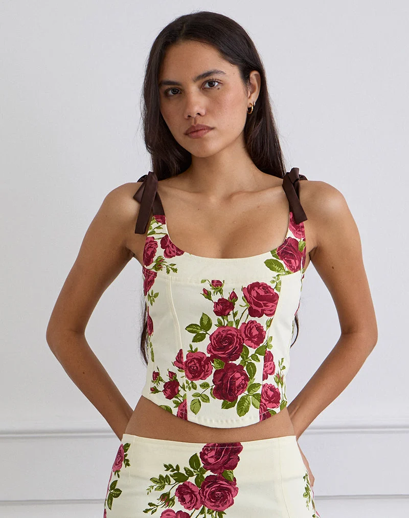 Jatmi Korsett Top in Bouquet Roses Creme