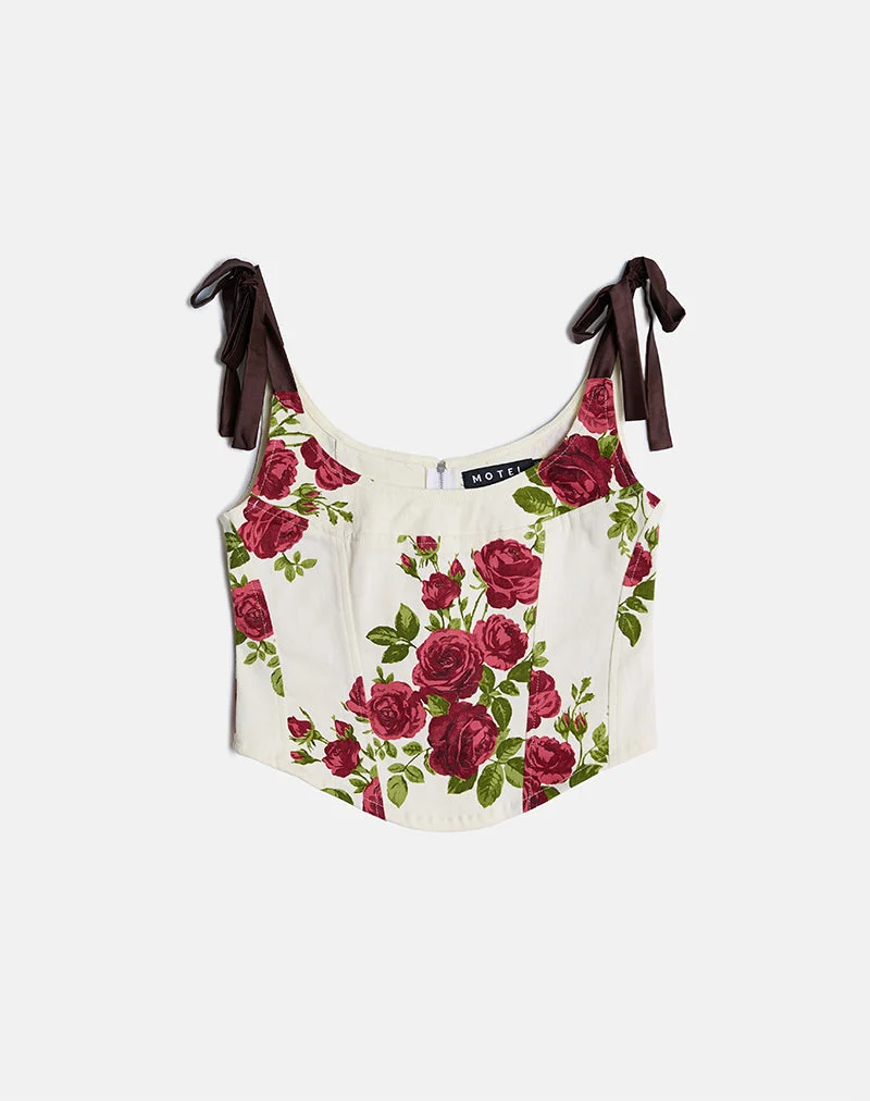 Jatmi Korsett Top in Bouquet Roses Creme