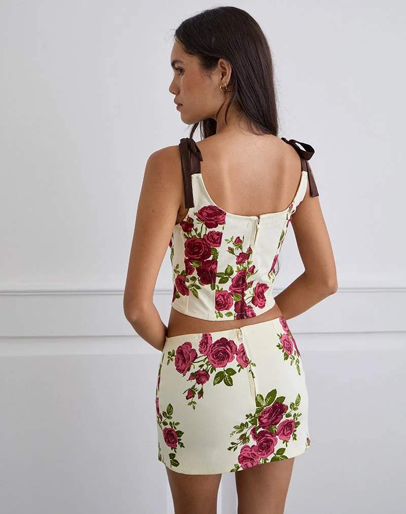 Jatmi Korsett Top in Bouquet Roses Creme