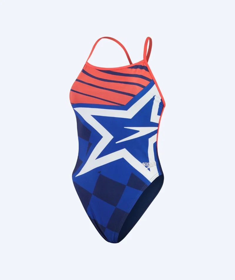 Speedo Badeanzug für Damen - Placement Digital V-Back - Dunkelblau/Rot