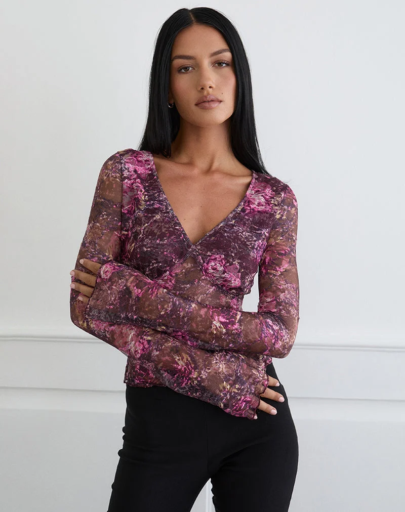 Copriva Top in abstraktem Rosé und Pflaume
