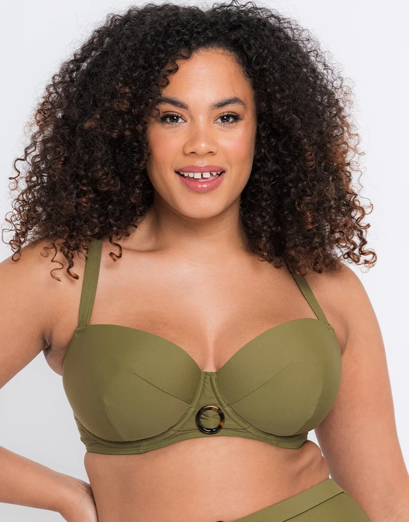 Curvy Kate Retro Sun Padded Balcony Bikini Multiway Top Olive