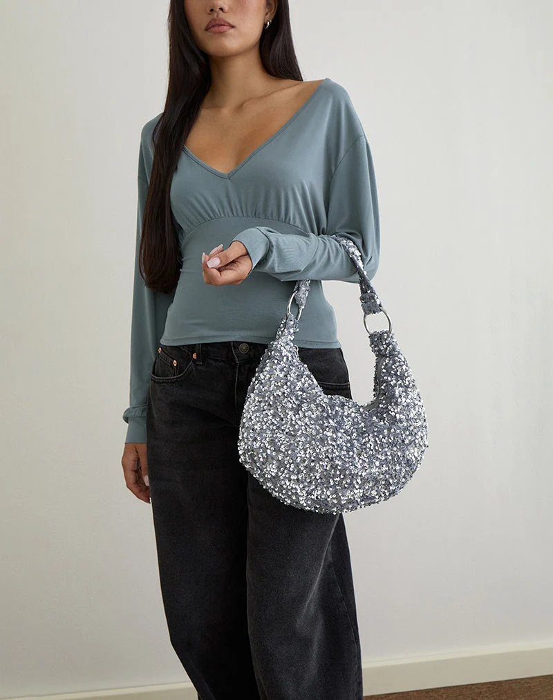 Pailletten-Hobo-Tasche in Silber