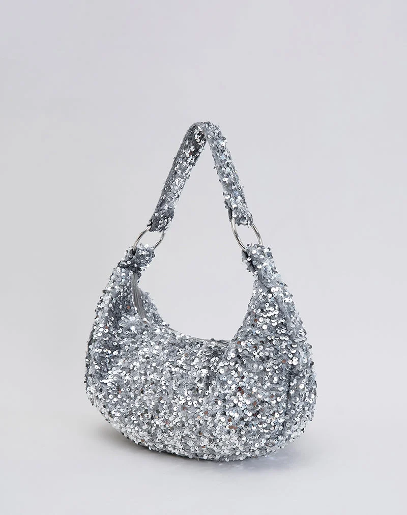 Pailletten-Hobo-Tasche in Silber