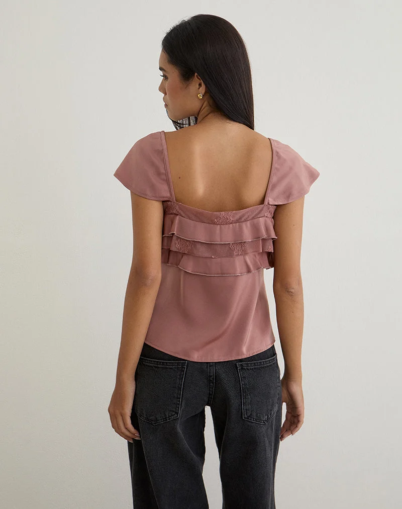 Venaro Doppellagiges Top aus Satin in staubigem Rosa