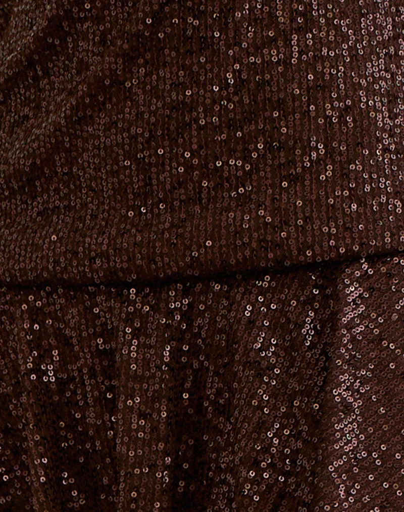 Veloria Minikleid aus Drapierung Pailletten Braun