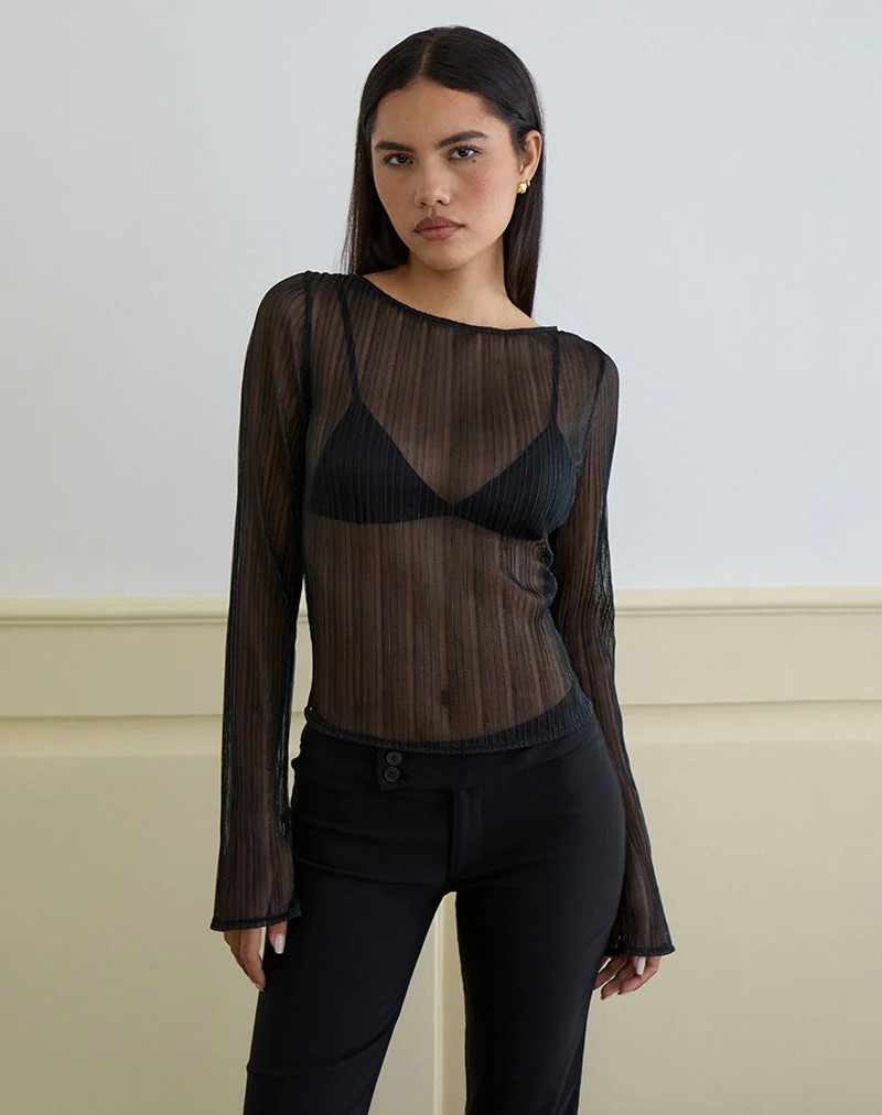 Saezuru Top aus Chiffon Plissee Schimmer Schwarz