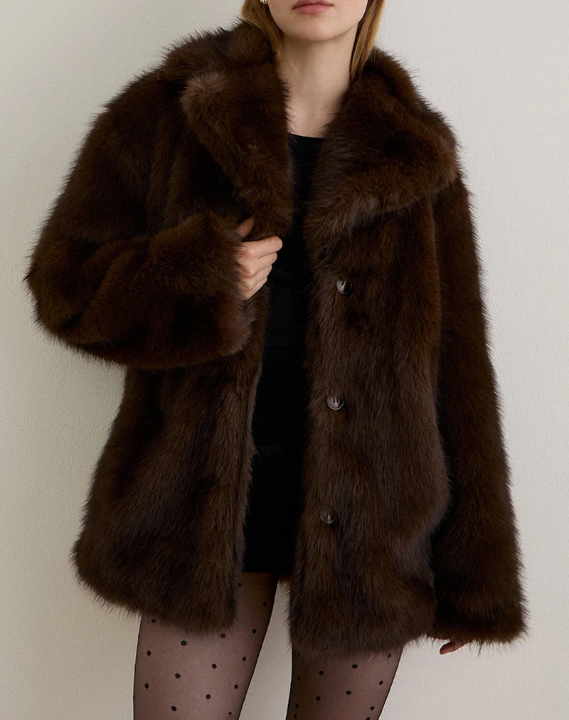 Pepita Jacke aus Kunstpelz Dunkelbraun