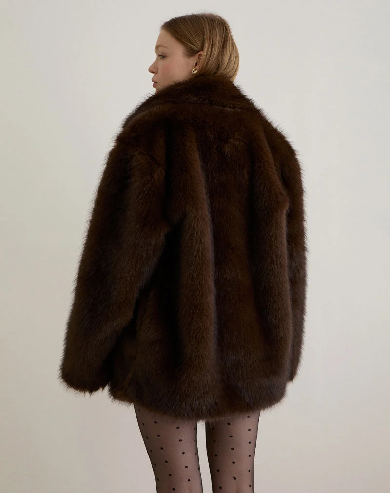 Pepita Jacke aus Kunstpelz Dunkelbraun