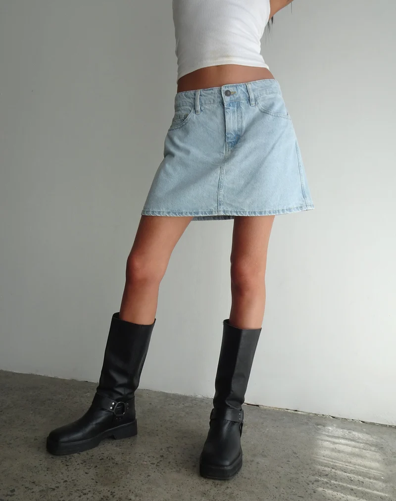 Mini-Rock in A-Linie aus Denim Blue Bleach