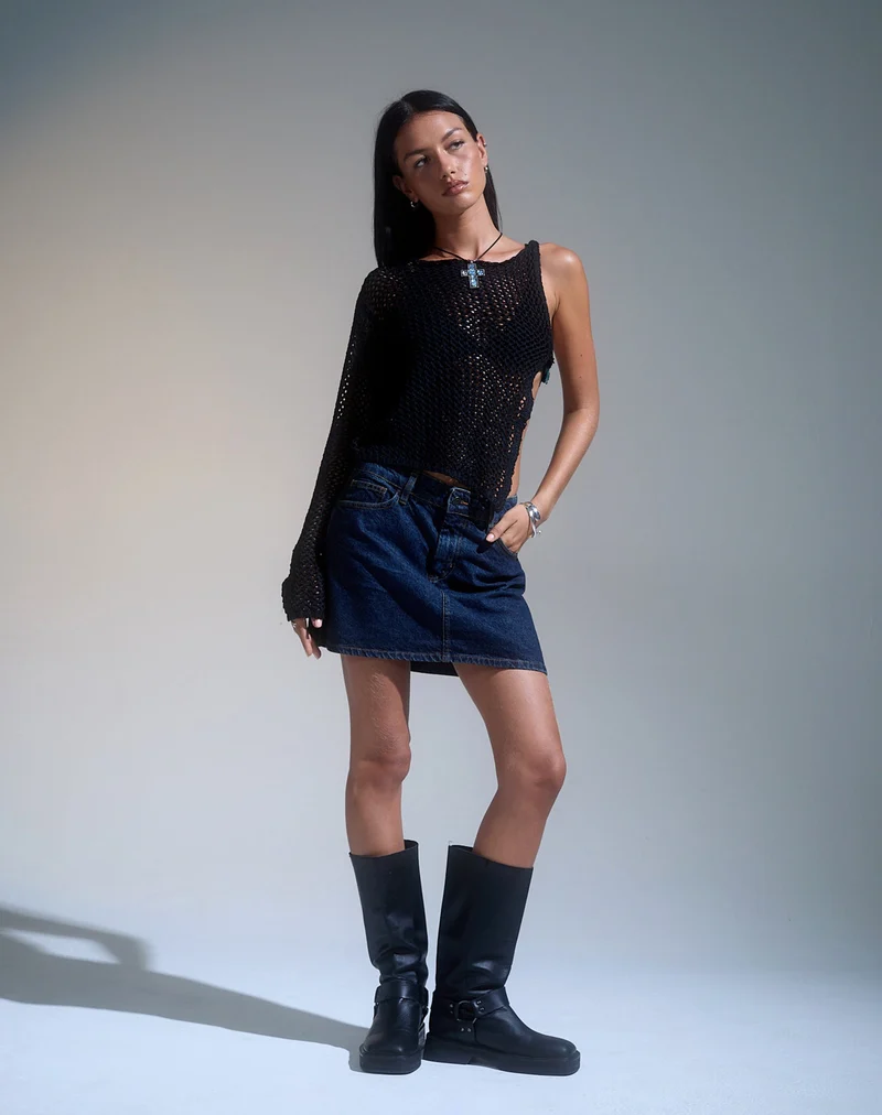 Mini-Rock in A-Linie aus Denim Indigo