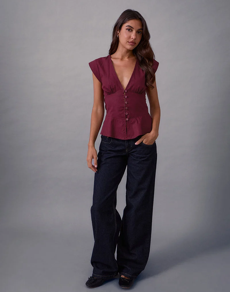 Devlin V-Ausschnitt Bluse aus Popeline Burgundy