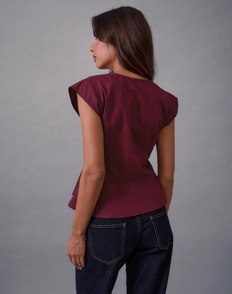 Devlin V-Ausschnitt Bluse aus Popeline Burgundy
