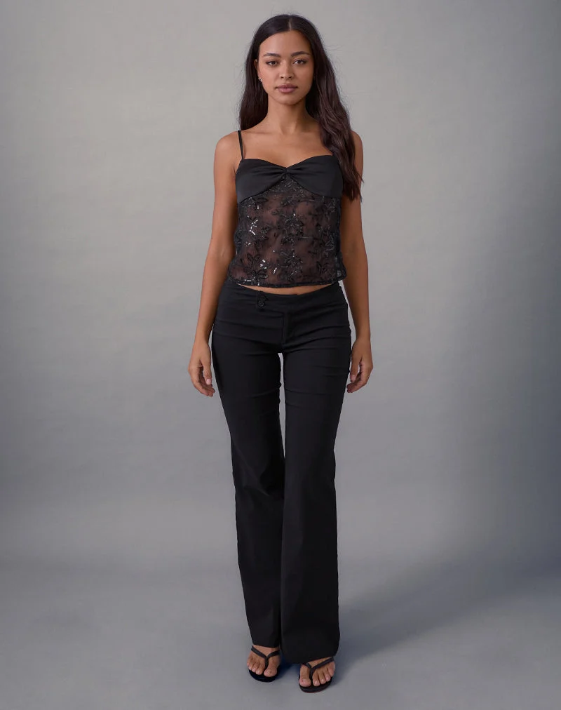 Rikasu Top aus floralem Chiffon mit Pailletten Schwarz