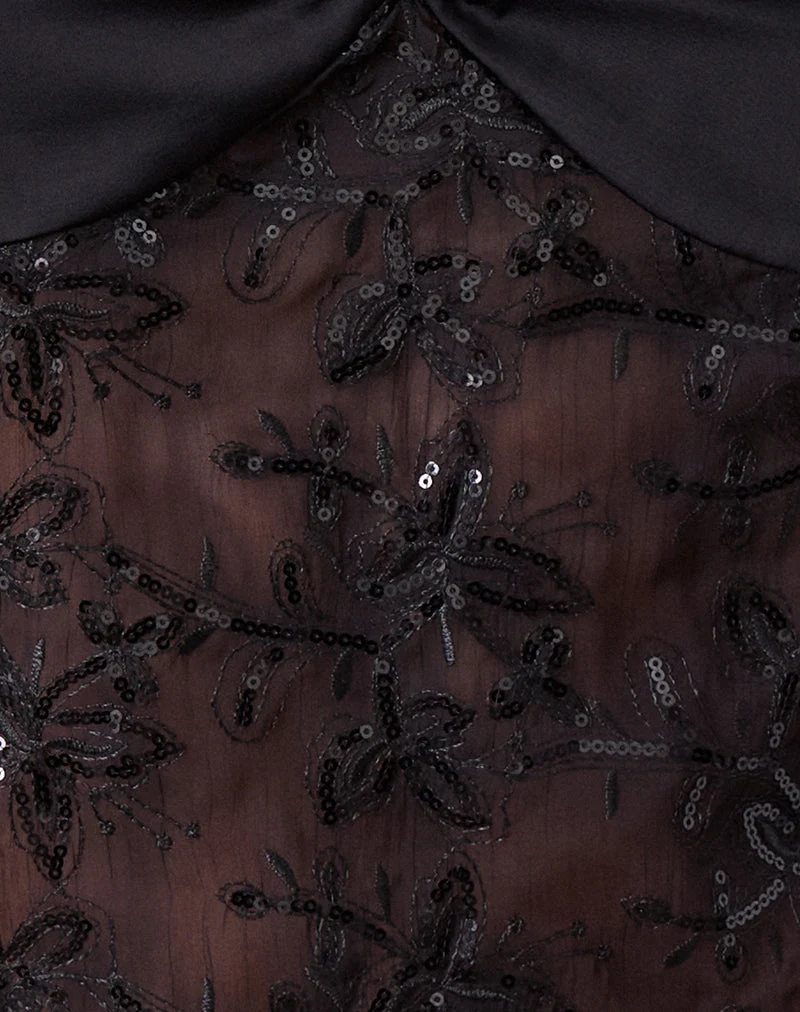 Rikasu Top aus floralem Chiffon mit Pailletten Schwarz