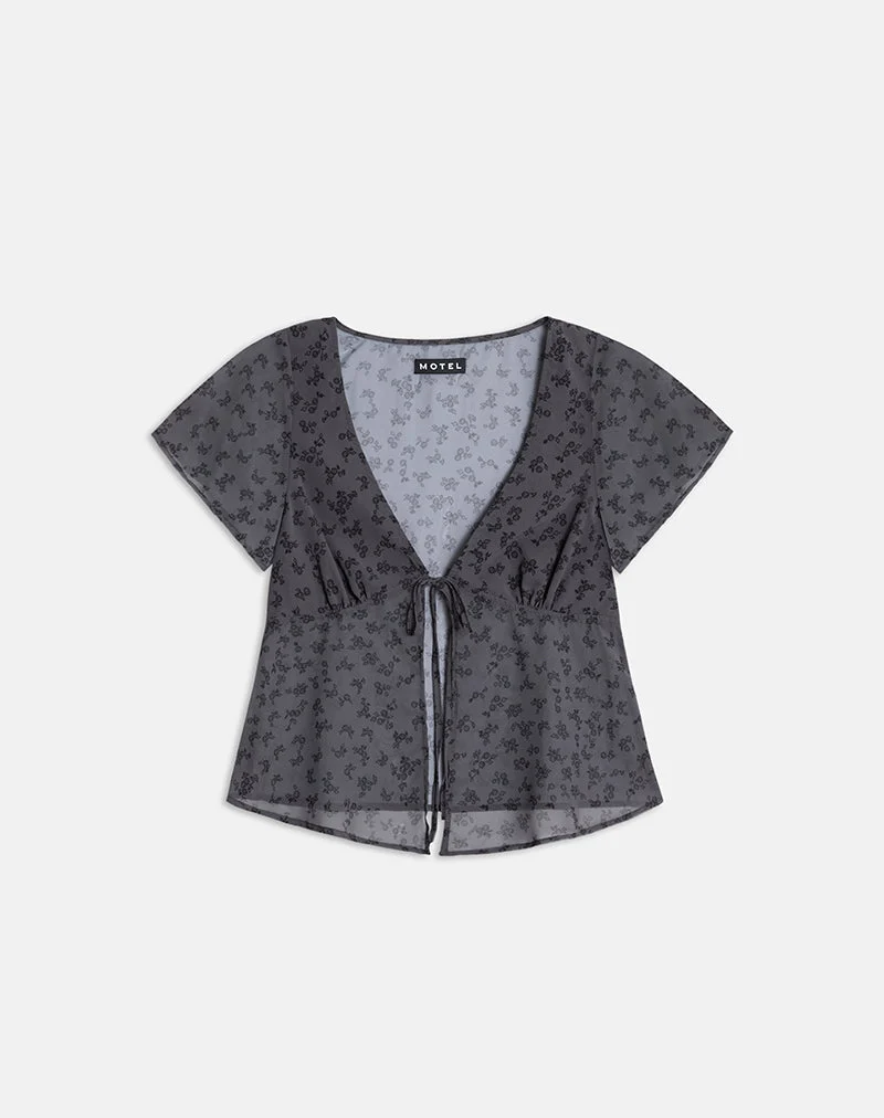 Kota Chiffonbluse in Minimal Flower Dunkelgrau