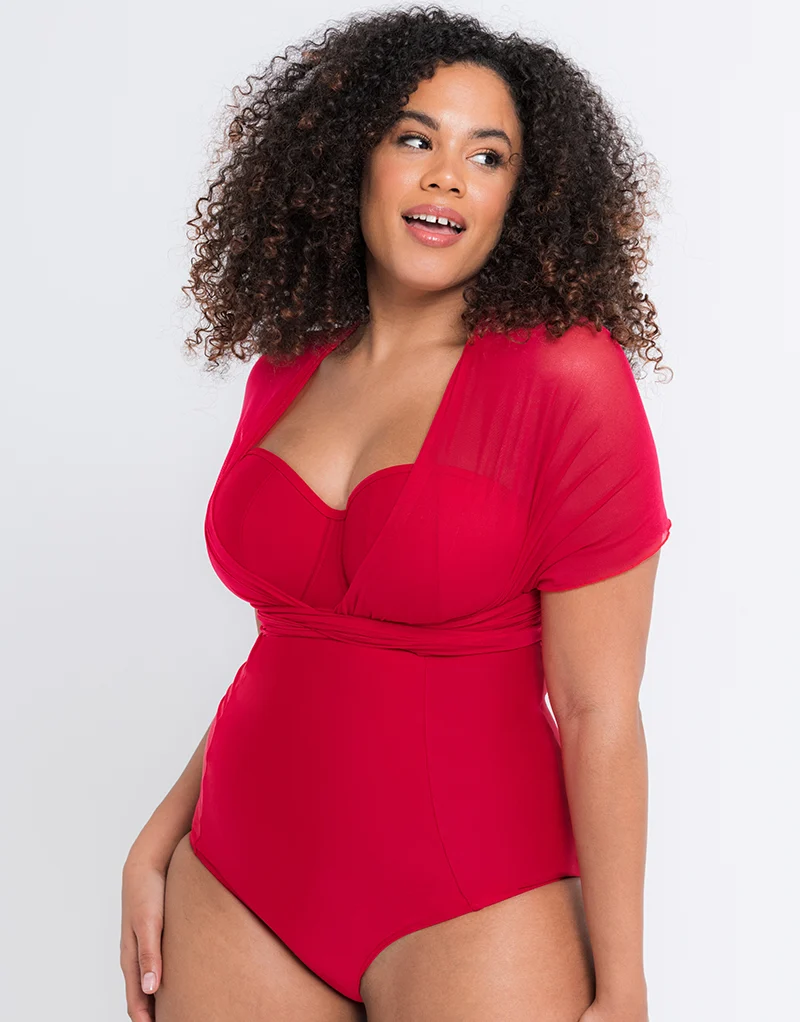 Curvy Kate Wrapsody Bandeau Strapless Multiway Swimsuit Red