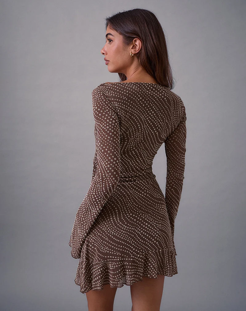 Sumiko Minikleid aus abstraktem Polka-Flock Braun