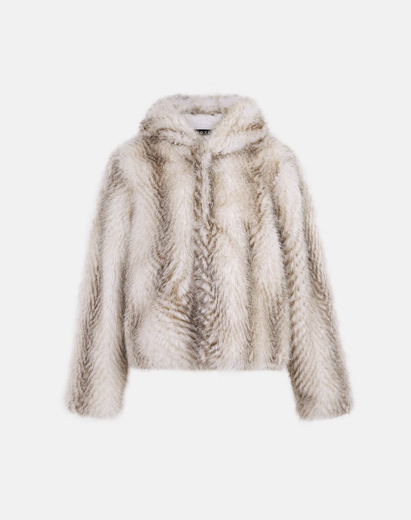 Jemi Jacke aus Kunstfell mit Kapuze in Creme
