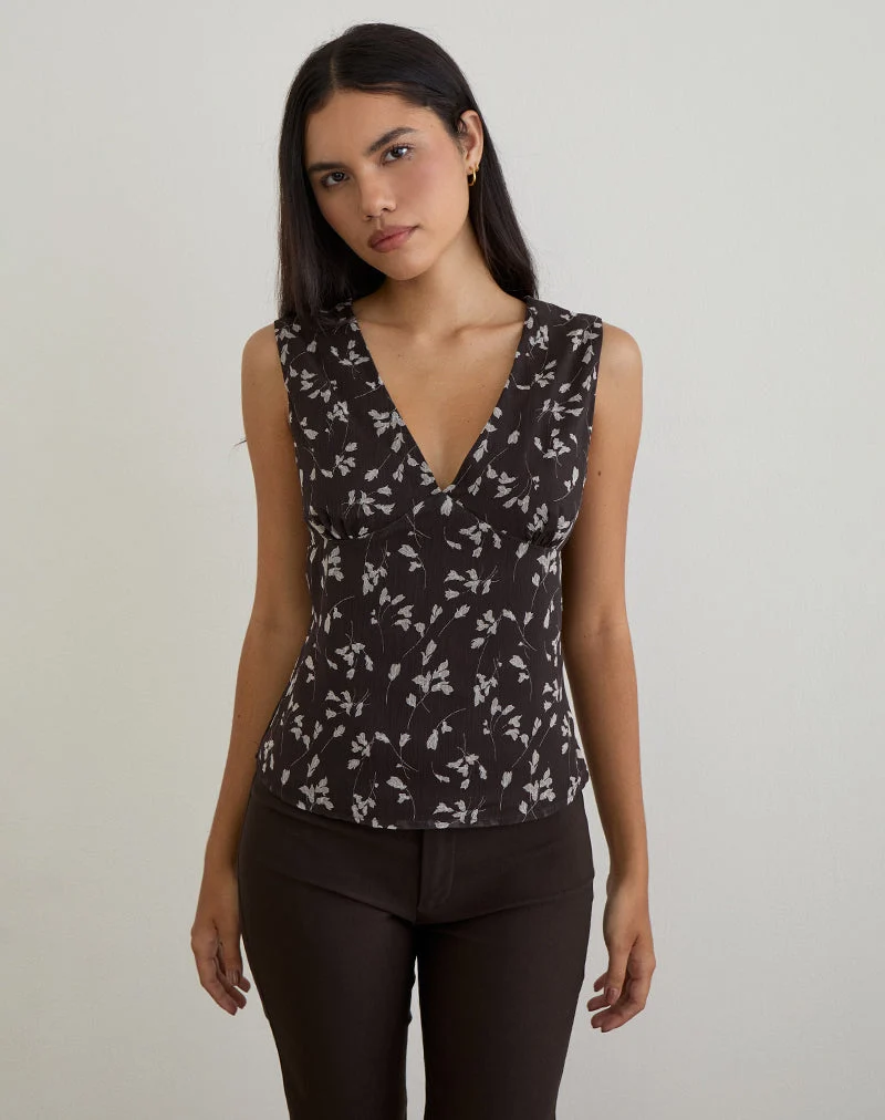 Asali Top aus Blumen-Chiffon Braun