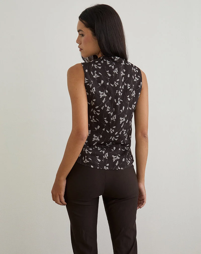 Asali Top aus Blumen-Chiffon Braun