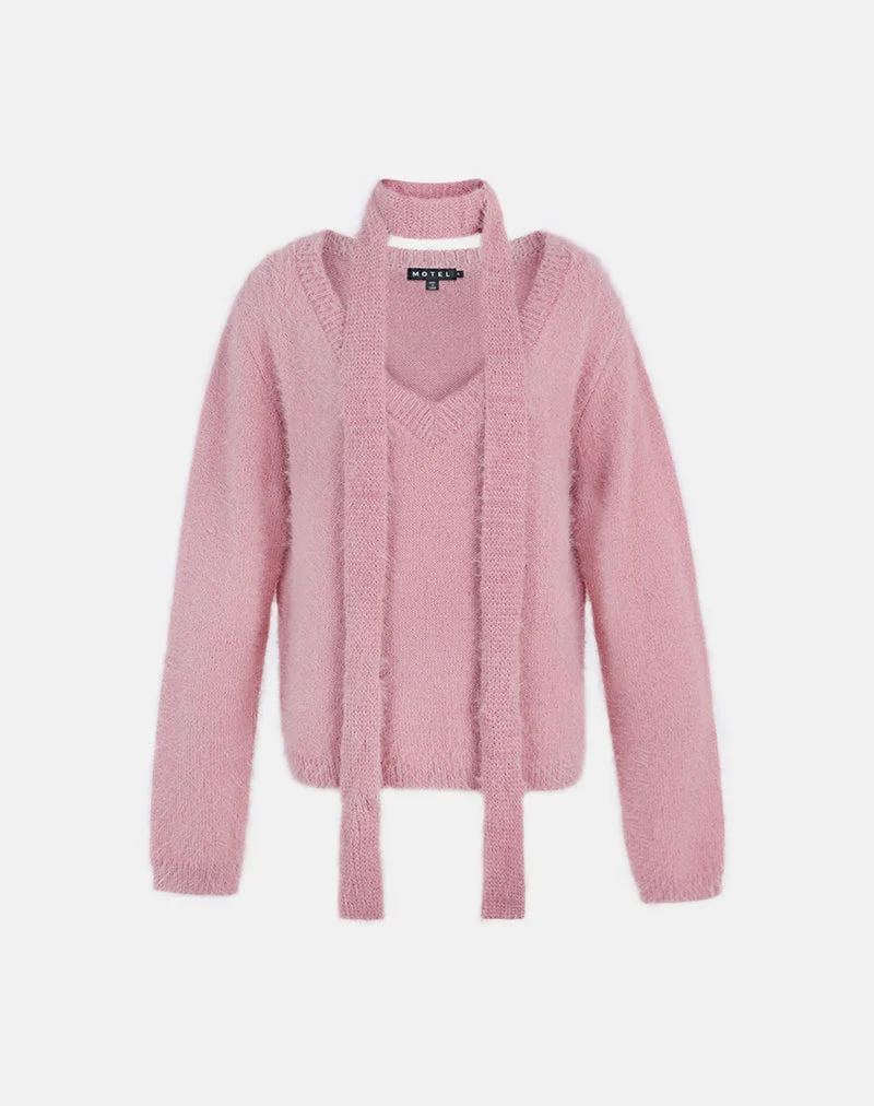 Dikara Pullover mit Schal aus Strick in staubigem Rosa