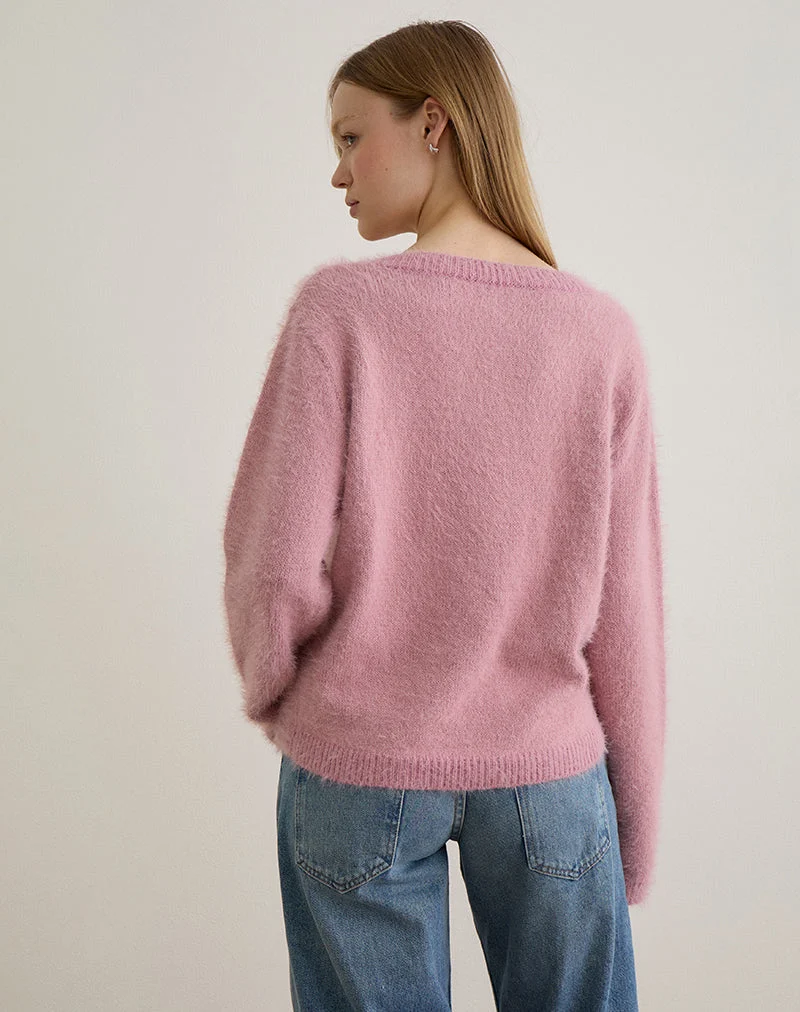 Dikara Pullover mit Schal aus Strick in staubigem Rosa