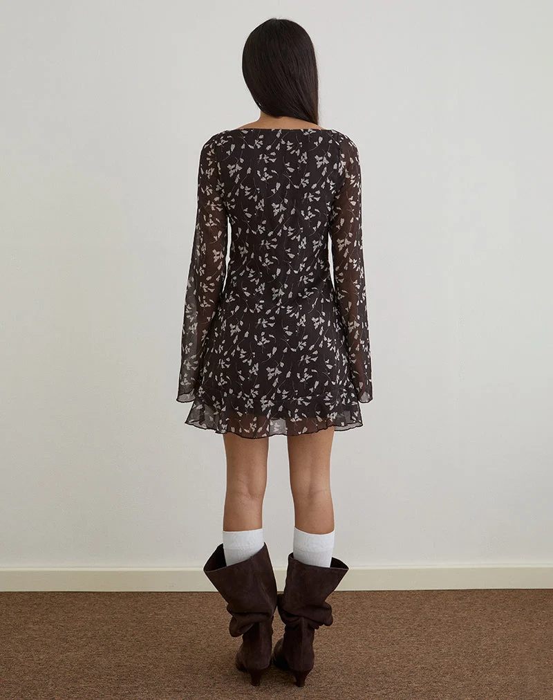 Sumiko Minikleid aus Blumenchiffon Braun