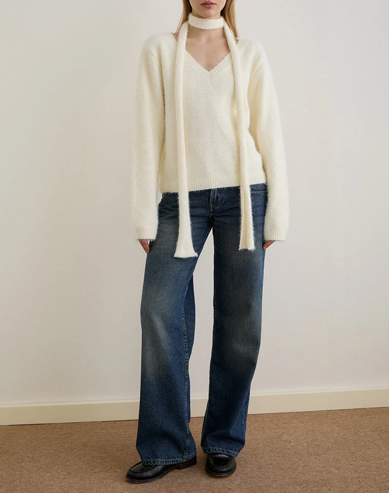 Dikara Pullover mit Schal aus Strickstoff Off White