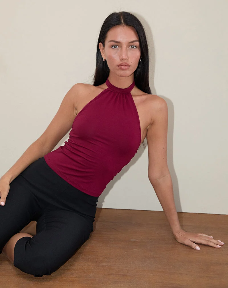 Raceline Neckholder-Top aus Viskose-Jersey Burgunderrot