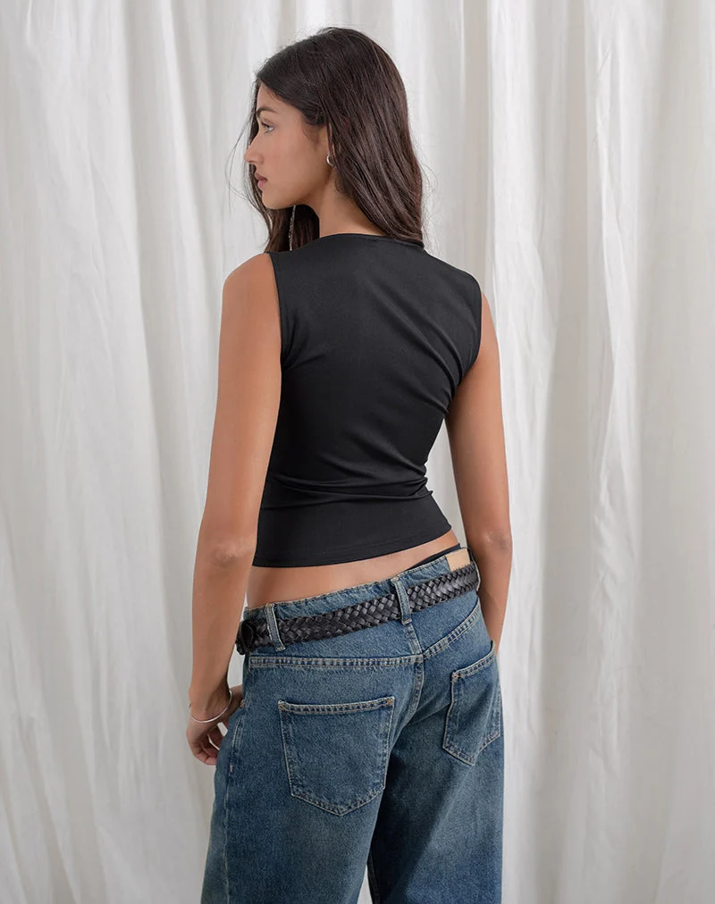 Alexia Top mit quadratischem Ausschnitt und Schnalle in Schwarz