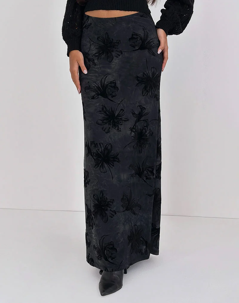 Alfreda Maxirock aus grauer Burnout-Samt