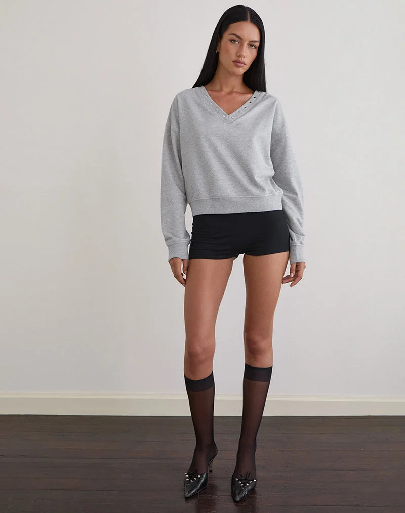 Lazuly Slim Sweatshirt in Grau meliert mit Nieten