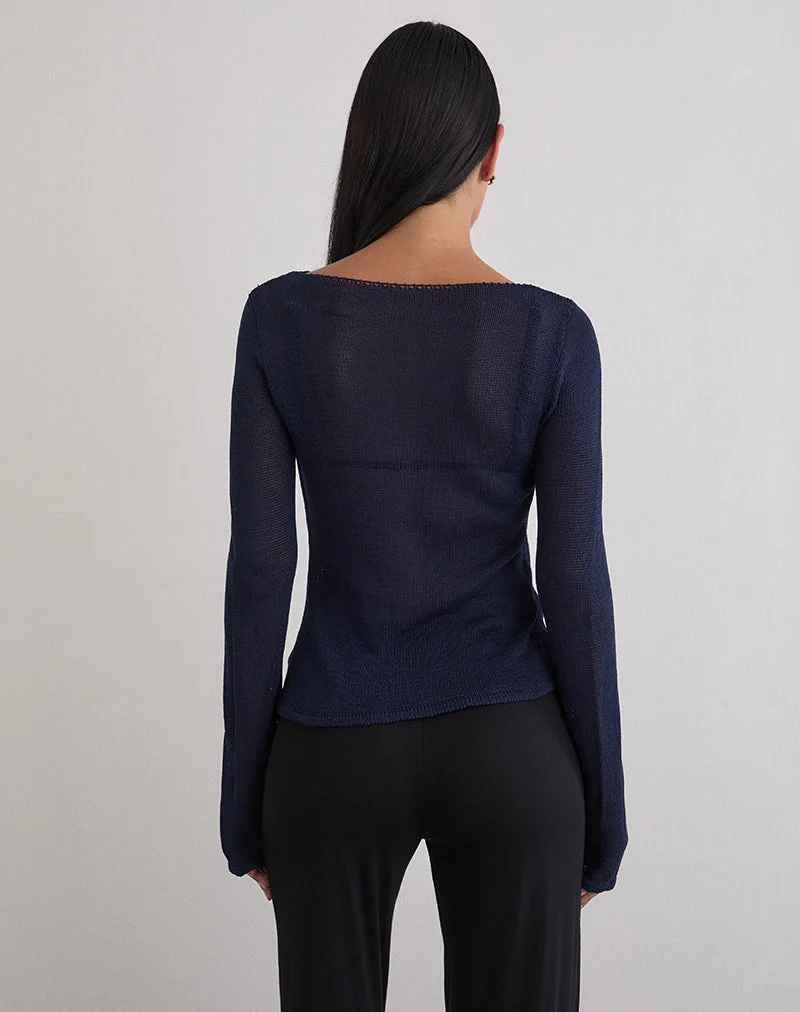Armali Langarm-Top aus transparentem Strick in Navy