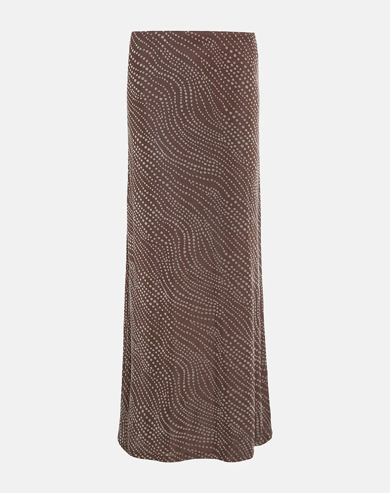 Alfreda Maxirock aus abstraktem Polka-Flock Braun