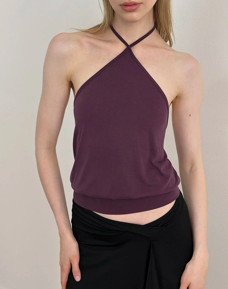 Saerin Neckholder-Top aus Cupro Deep Purple